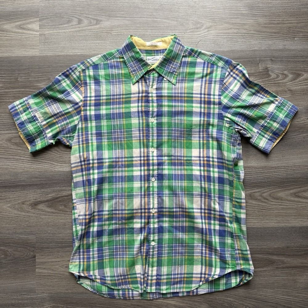 VTG 70s Gant India Madras Plaid Multicolor Button Up Shirt Large EZ Rare Medium